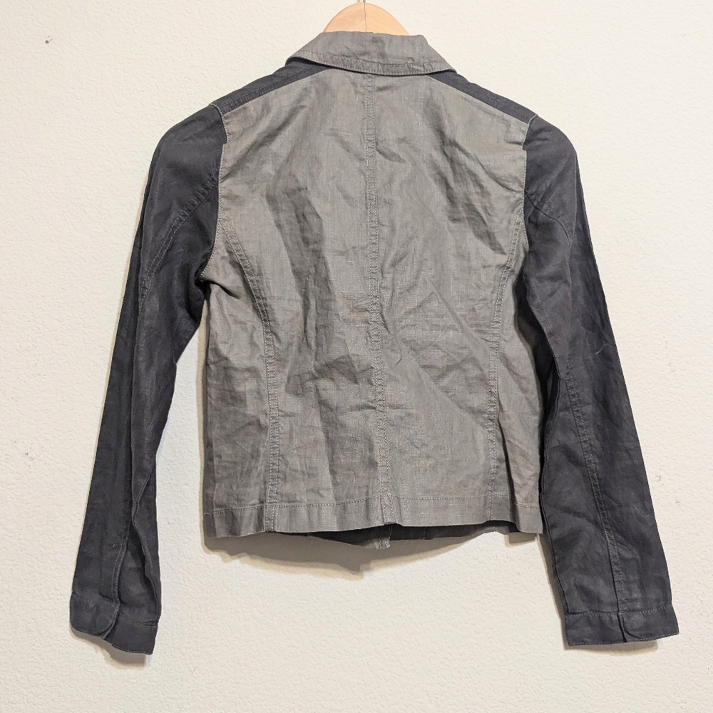 Eileen Fisher Stone Two Tone Jacket Asymmetrical Organic Linen brown-tan Size PP - Picture 5 of 6